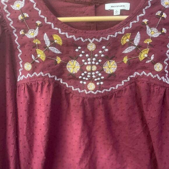 MAX STUDIO BALLOON SLEEVE SWISS DOT EMBROIDERED BLOUSE TOP SIZE L NWOT - Picture 5 of 6